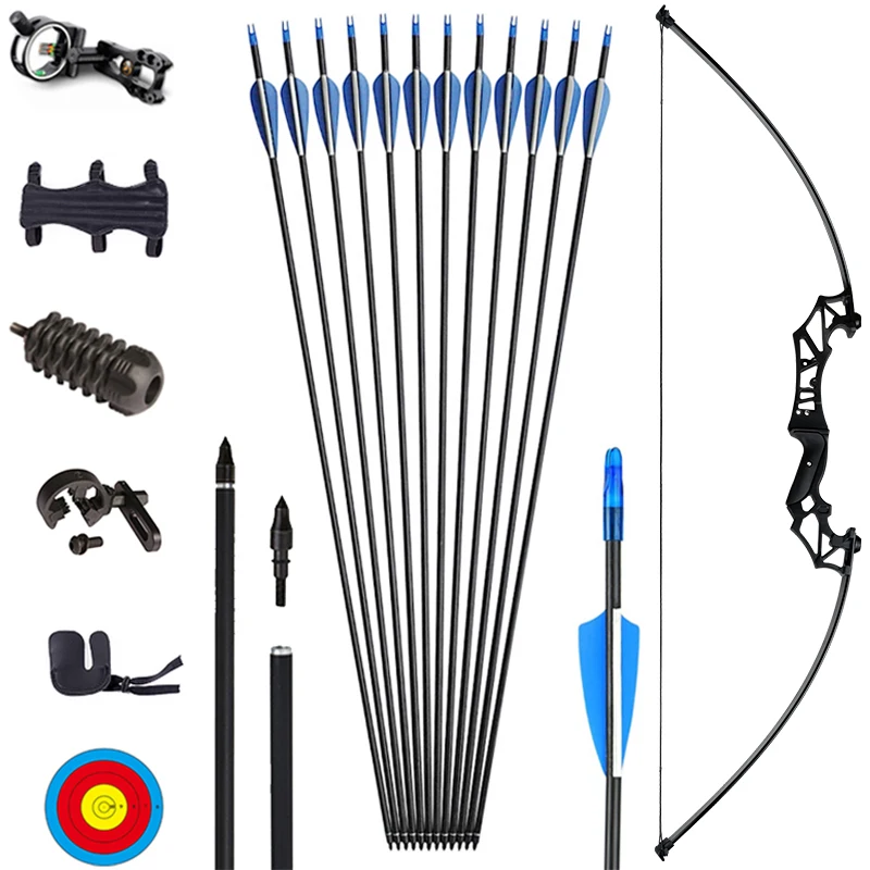 

45/50LBS Archery Arrow Bow Direct Pull Bow Alloy Handle Mixed Carbon Arrow Target Shooting Five Needle Aiming Practice Bow Set