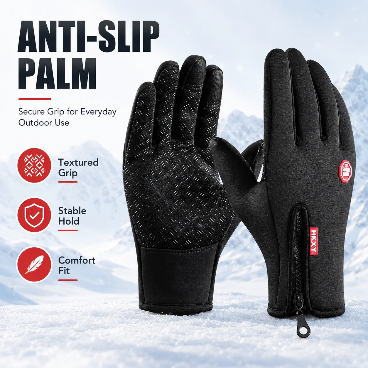 Winter Thermal Gloves Men Women Warm Anti Slip Palm Cycling Driving Outdoor Gloves Zipper Cuff Windproof Cold Weather Gloves Set
