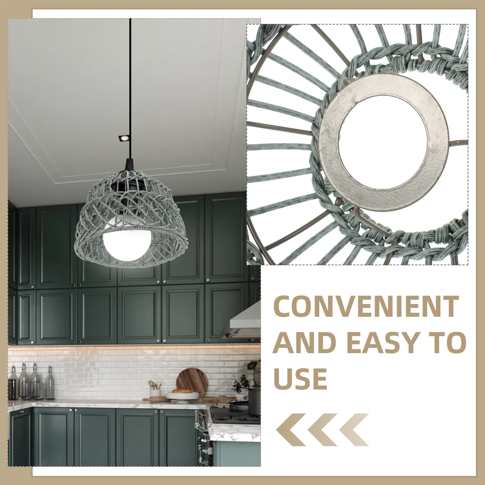 

Woven Lamp Shade For Hanging Lamp Pendant Light Shade Rustic Imitation Rattan Chandelier Replacement Pp Iron Material Reusable