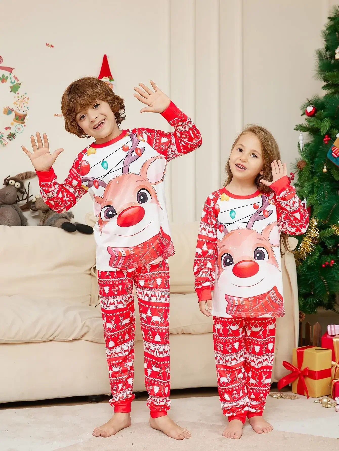Xmas Look Toddler Boys Girls Pajamas Set Cartoon Print 2 Piecers Suit Sleepwear Christmas Matching Clothing Set Baby Romper Pjs image 6