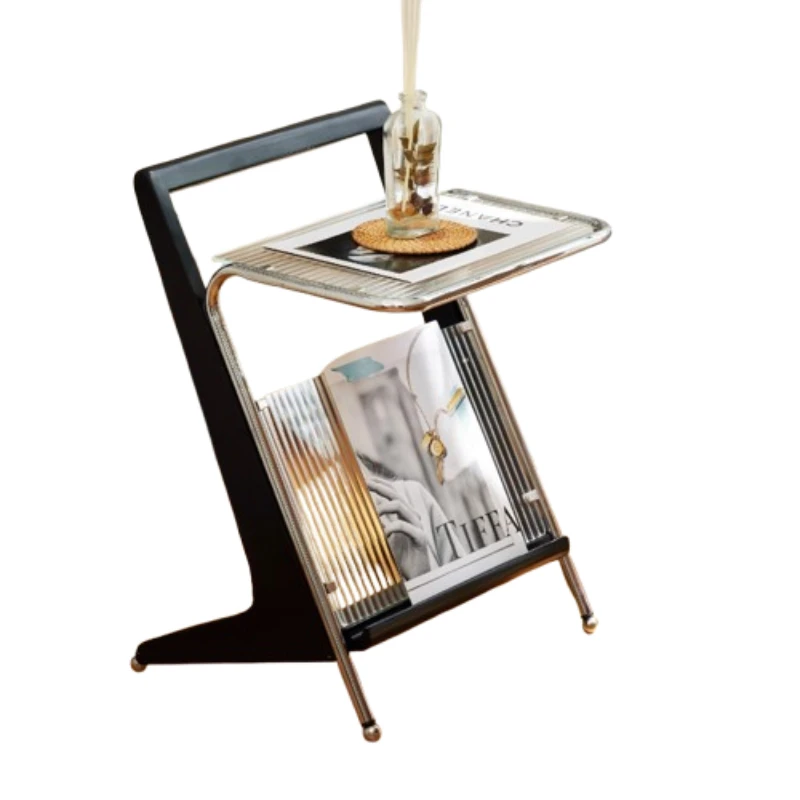 xx-Light Luxury Bedroom  Sofa Table Tea Retro Mobile Small Side Table Coffee Glass Bookshelf Floor Standing Lounge Furniture*