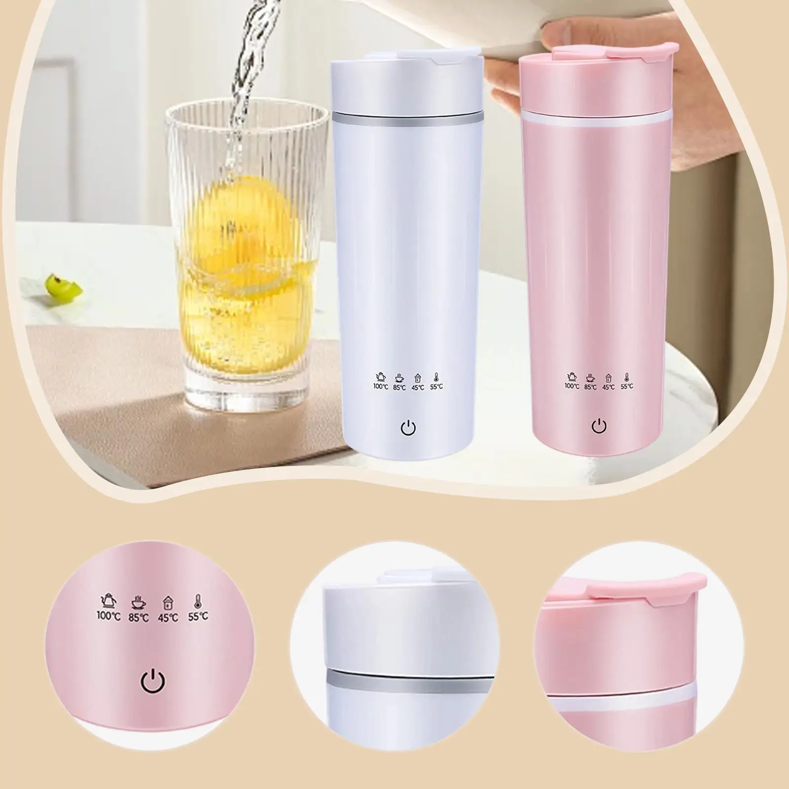 Portable Electric Kettle Heating Drinking Cup Portable Tea Kettle Hot Water Boiler for Commuting Cars Trip