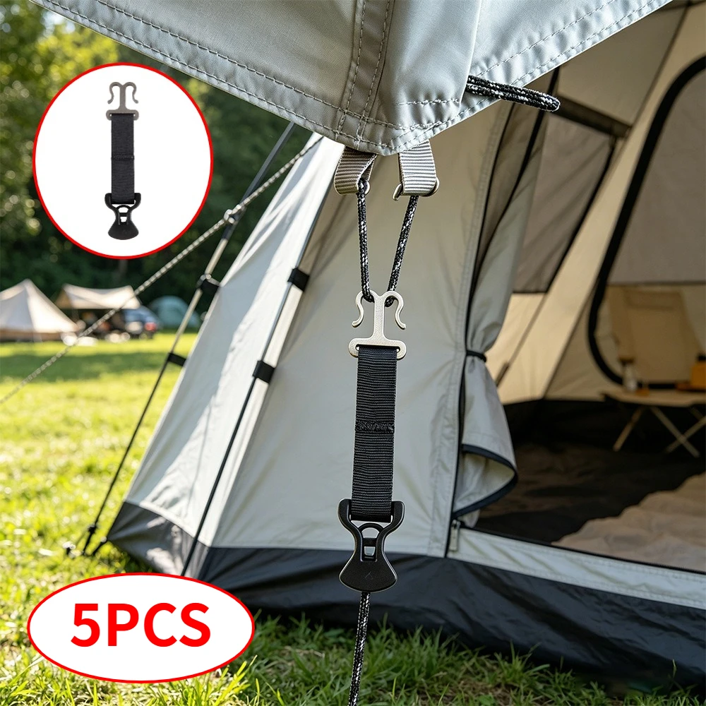 Double-door Tent Rope Tensioner Awning Hooks Stainless Steel Camping Tent Buckle Pull-up Nylon Tent Rope Holder Outdoor Sports