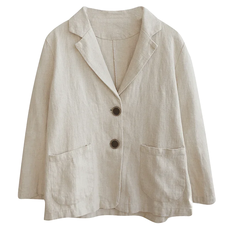 

PopCotton Linen Solid Color Nine-minute Sleeve Blazer Female Spring And Autumn New Retro Literary Loose Temperament Casual Blous