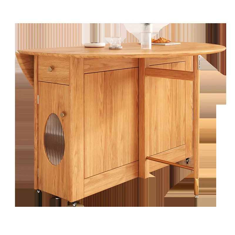 북유럽 원목 텔레스코픽 접이식 원형 식탁 소형 아파트용 고급스러운 탈착식 수납 애쉬 우드 식탁