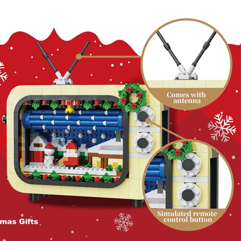Set di blocchi di costruzione TV di Natale, 800 + pezzi regalo di festa modello di Babbo Natale giocattoli da costruzione, giocattolo creativo fai da te di Natale per 14+y