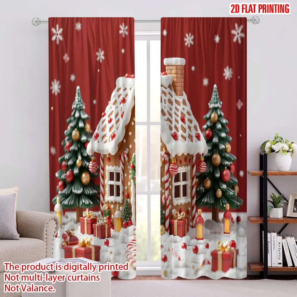 

2pcs 2D flat printing Christmas Curtains Christmas9 Versatile Polyester Fabric Without Electricity Holiday Decorations Use for