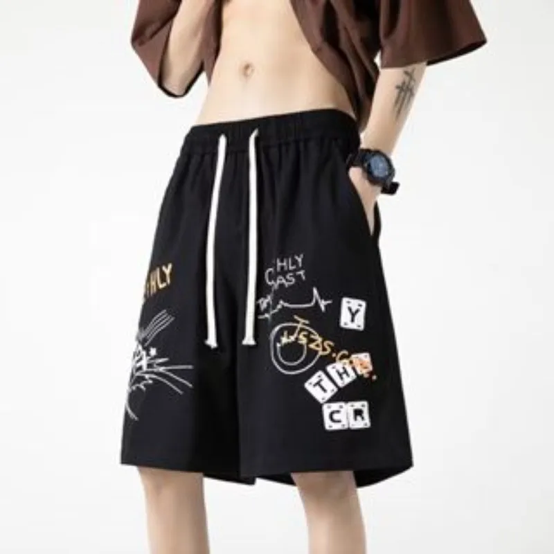 

[M-8XL] Three color men's plus size loose American hip-hop graffiti printed casual pants fashionable sports pants