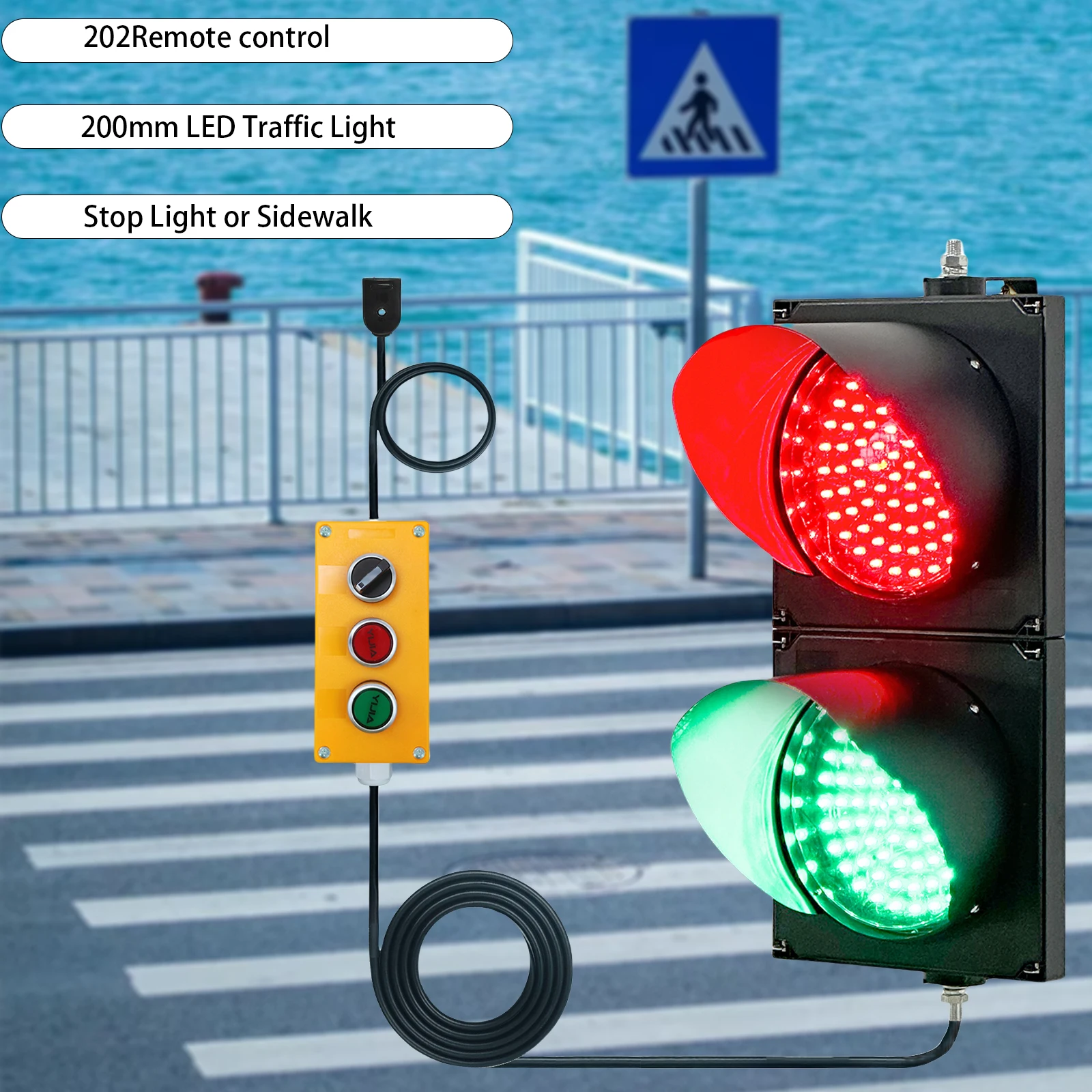 

8inch 200mm Traffic Light Button Controller, AC85 - 265V 6m/19.7ft Cable, Stop/Go Lights, PC Housing IP54 Water Resistant