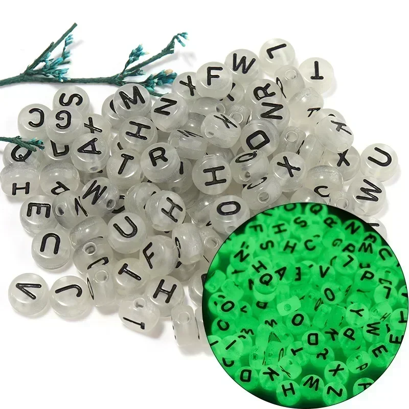 Luminous A-Z 26 Letter Beads With Holes Acrylic Round Alphabet Beads for Jewelry Making Diy Handmade Bracelet Accessories