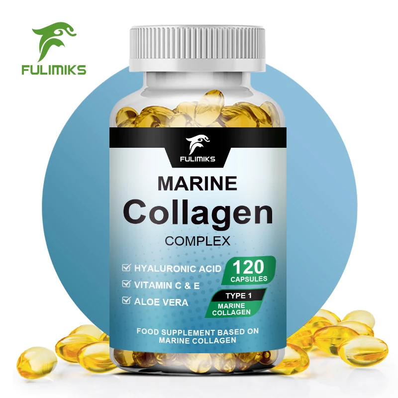 Marine Collagen Capsules – Hydrolyzed Fish Collagen Protein Supplement, Vitamin C, E, Hyaluronic Acid - Hair, Skin, Joint