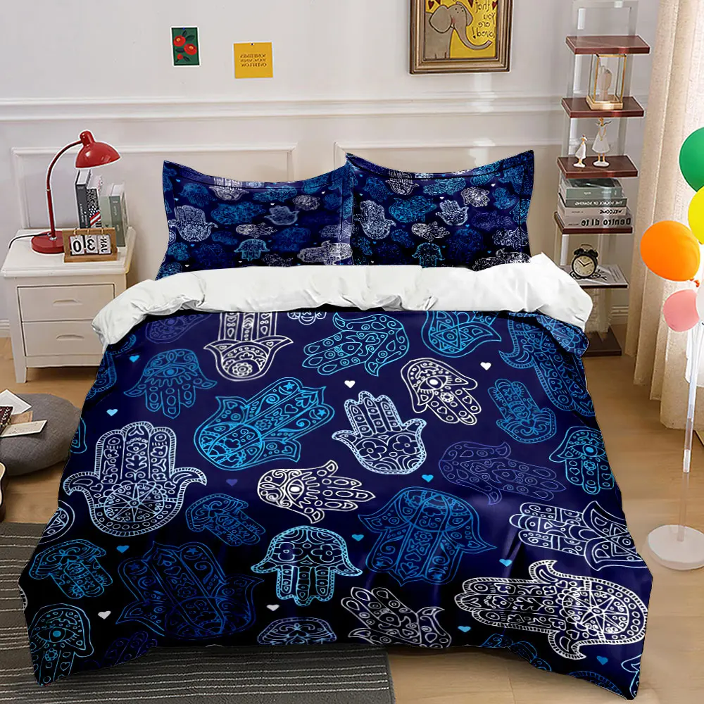 

"Mandala Hamsa Hand Decor Set" Bedding Set with 1 Duvet Cover 2 Pillowcases Single Double King Queen, Gift