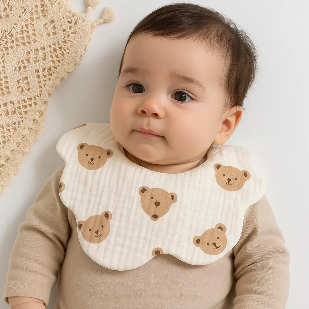 

Cartoon Anti-vomiting Bibs Flower Shape Rotatable Baby Drooling Bibs Cotton Yarn Round Neck Saliva Towel Feeding Accessories