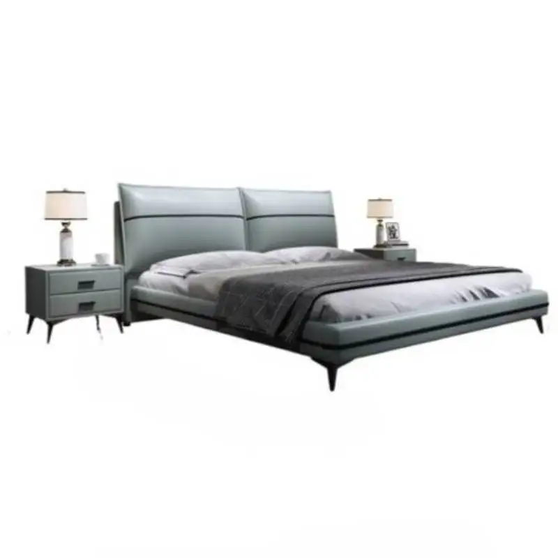 Minimalist Design Double Bed Cheap Wood Leather ModernLuxury Double Bed Mattress Storage Cheap Cama Twin Bedroom Furniture Set