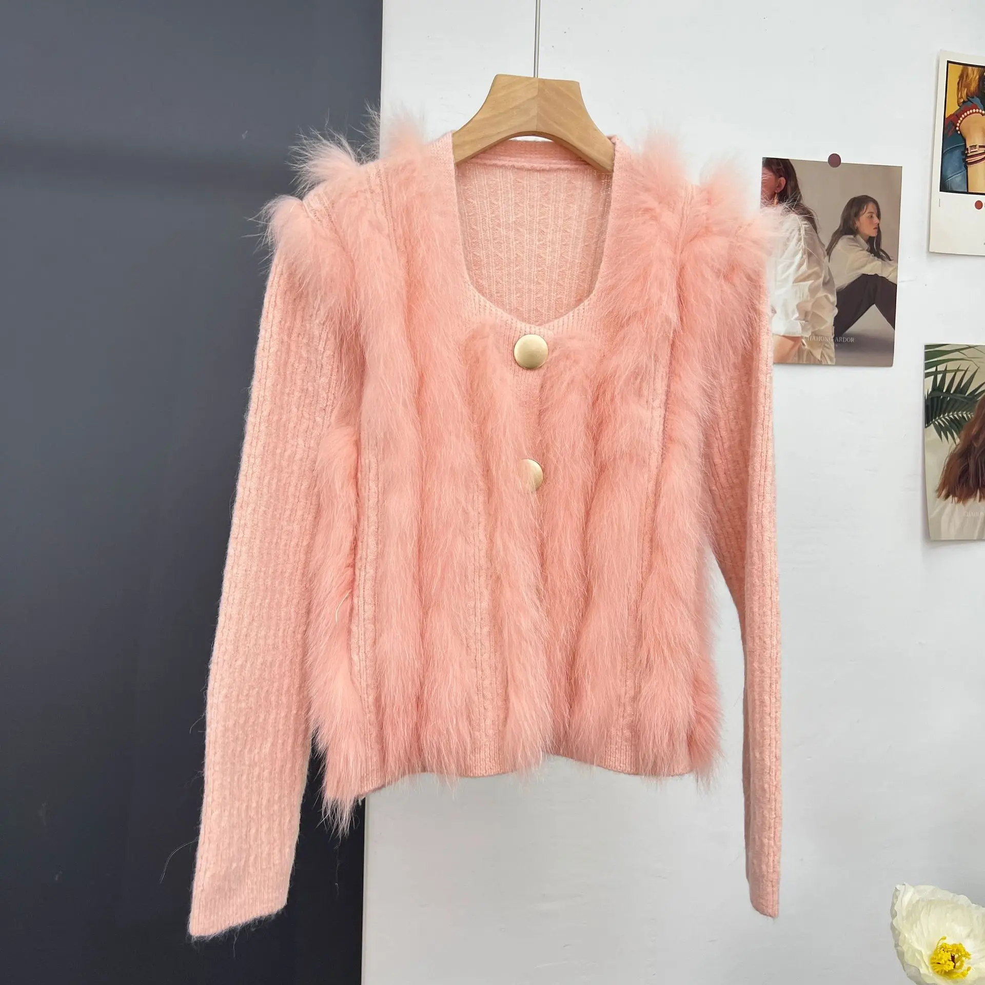 Early Autumn New Genuine Fur Coat Knitted Sweater Women's Top cardigan High End Sweet Design