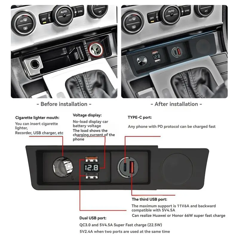 Superior-Car For Passat B6 B7 CC R36 Cigarette Lighter Splitter USB Fast Charging 3A2C Type C