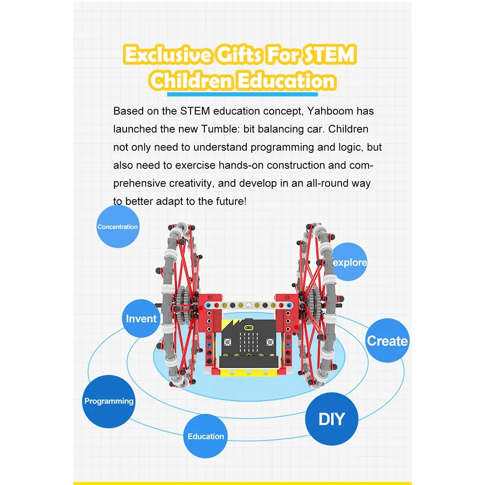 Yahboom Tumble:bit Uses MakeCode Graphical Python programming Supports Dual-system Gyroscope Calibration Equipped with Super:bit