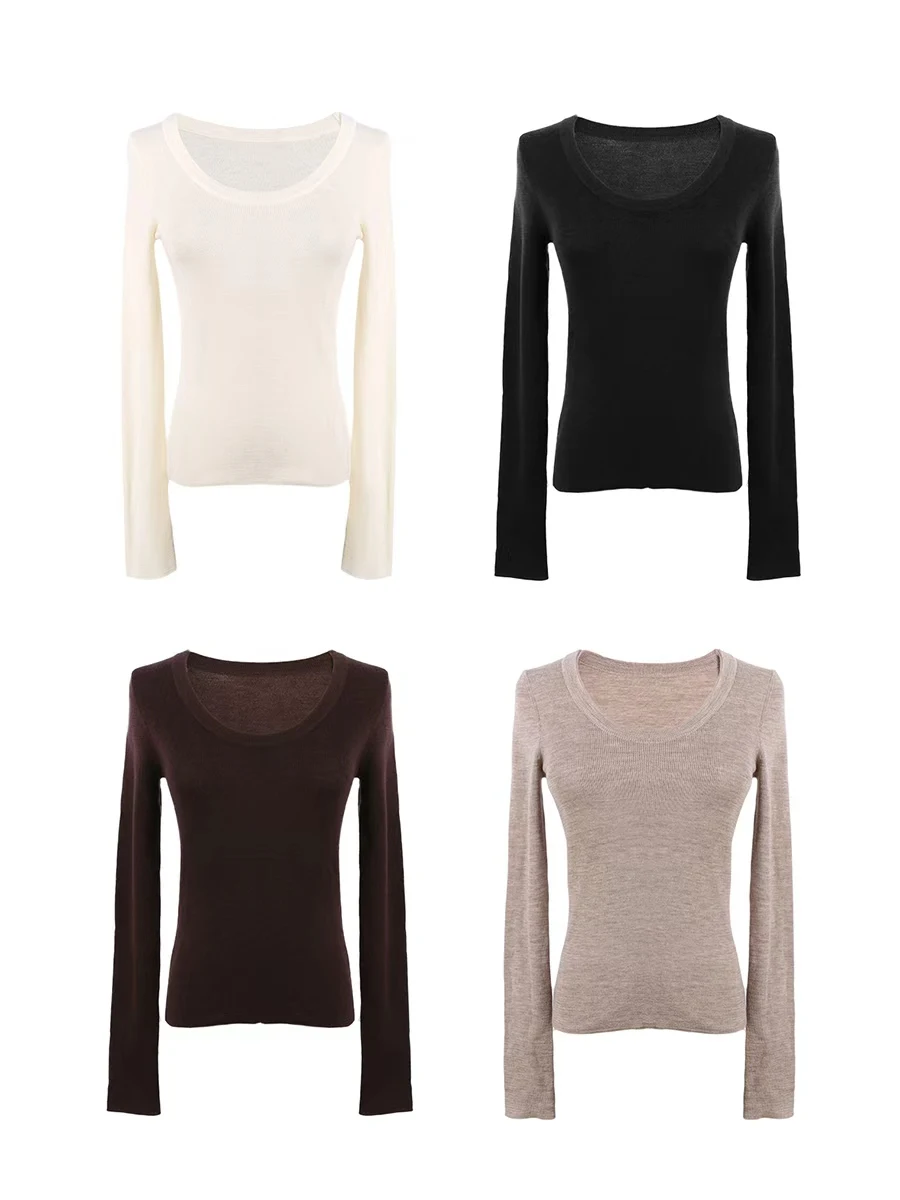 

Modern Commuter Sle Ultrine Merino Wool Slim Fit Knitwear Women's Faion Casual Low round Ne Long Sve Thin Coat