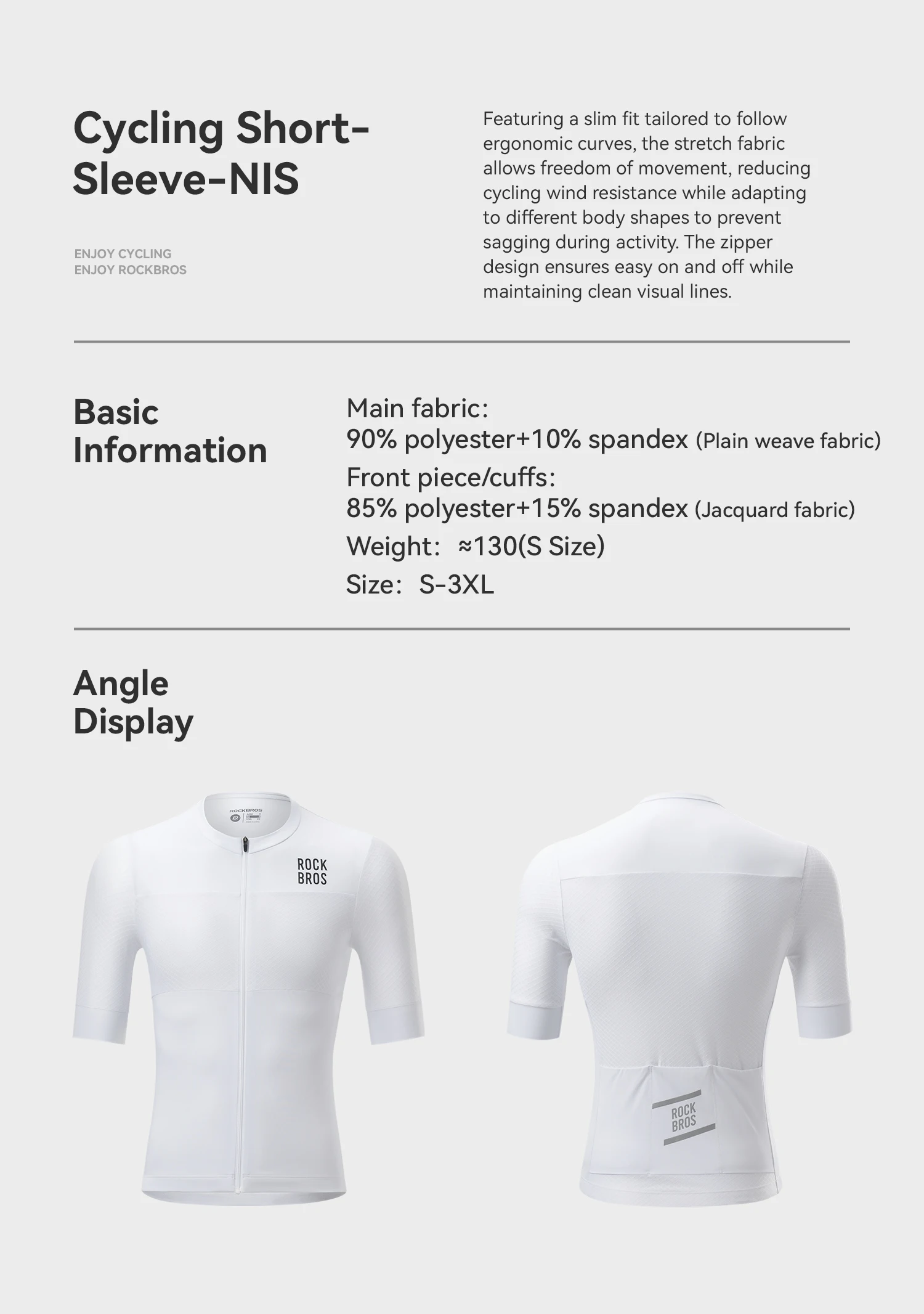 ROCKBROS Herren Fahrradtrikot Atmungsaktives Slim-Fit Kurzarmtrikot Feuchtigkeitsableitend Schnelltrocknend Sportbekleidung Outdoor-Kleidung – Detail 3