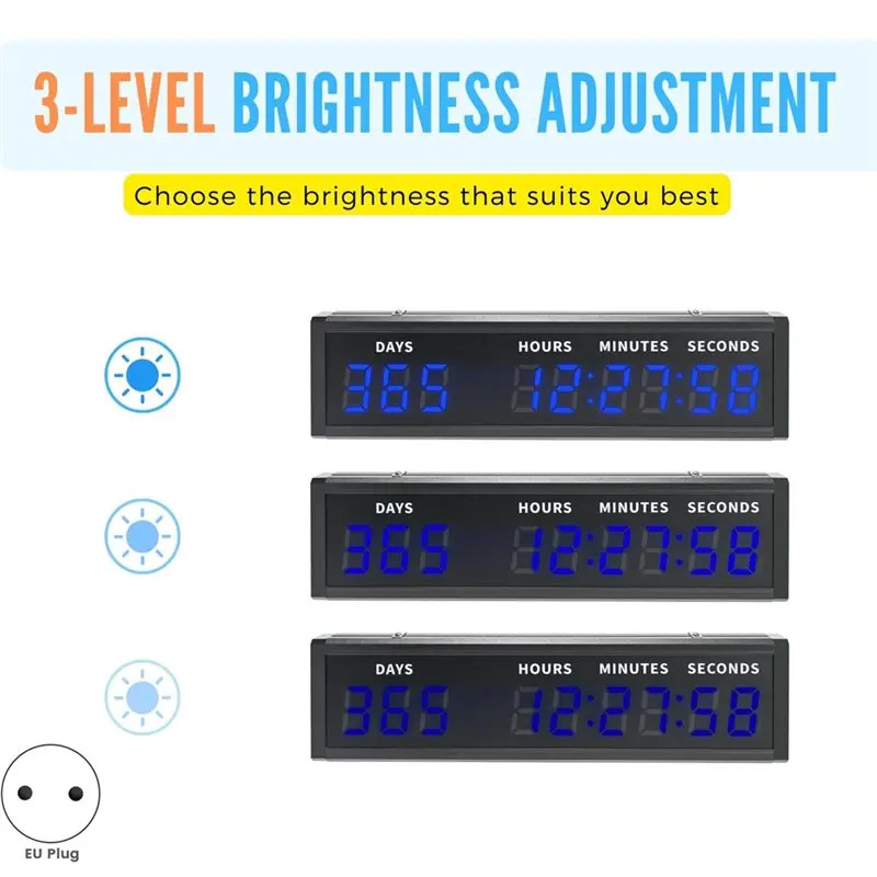 ABFU-EU Plug Large Digital Count Up/Down Timer, Multi-Function 999 Days Countdown Remote Control 12/24 Hour Real Time Clock