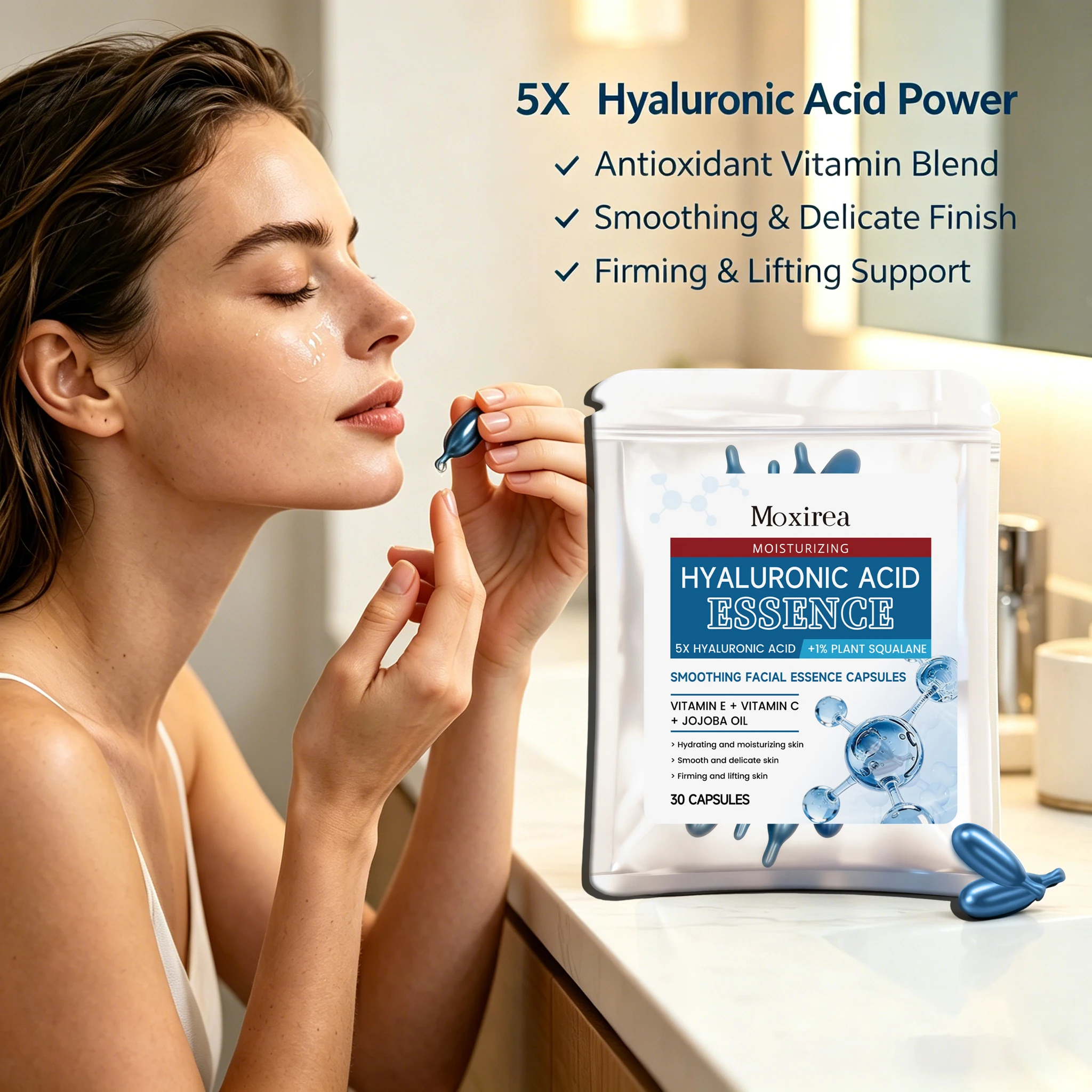 

5X HA Squalane Essence Capsules: Увлажняющая сыворотка для лица с скваланом для гладкой кожи, увлажняющее масло для лица, для сияния кожи, корейская косметика