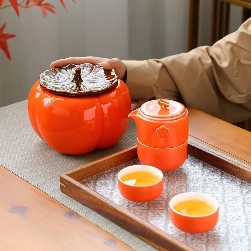 Ceramic simulation persimmon sealed jar, home decoration accessories tea jar, cosmetics, dried fruits, and dry goods storage