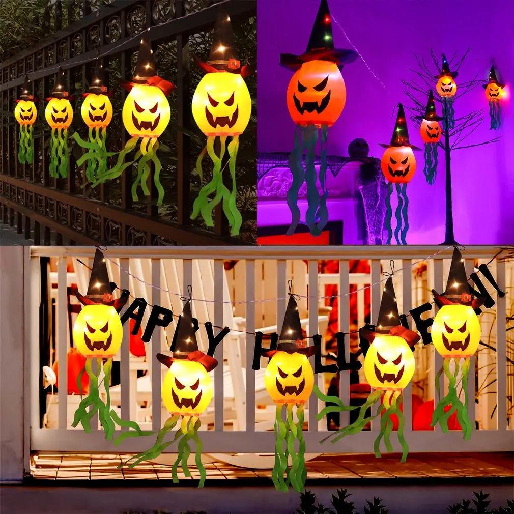 Pumpkin Lantern LED Lights Flashing Night Light Starry Ghost Festival Dress Up Wizard Lanterns Halloween Decoration for Party