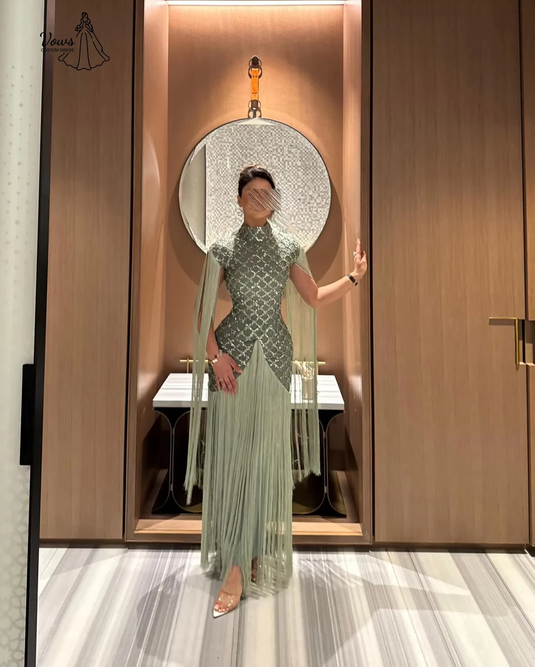 

Vows Custom Made Elegant Evening Dresses for Woman Party Wedding A Word Round Neck Corset Dress Sequins Green Prom Dresses 2026