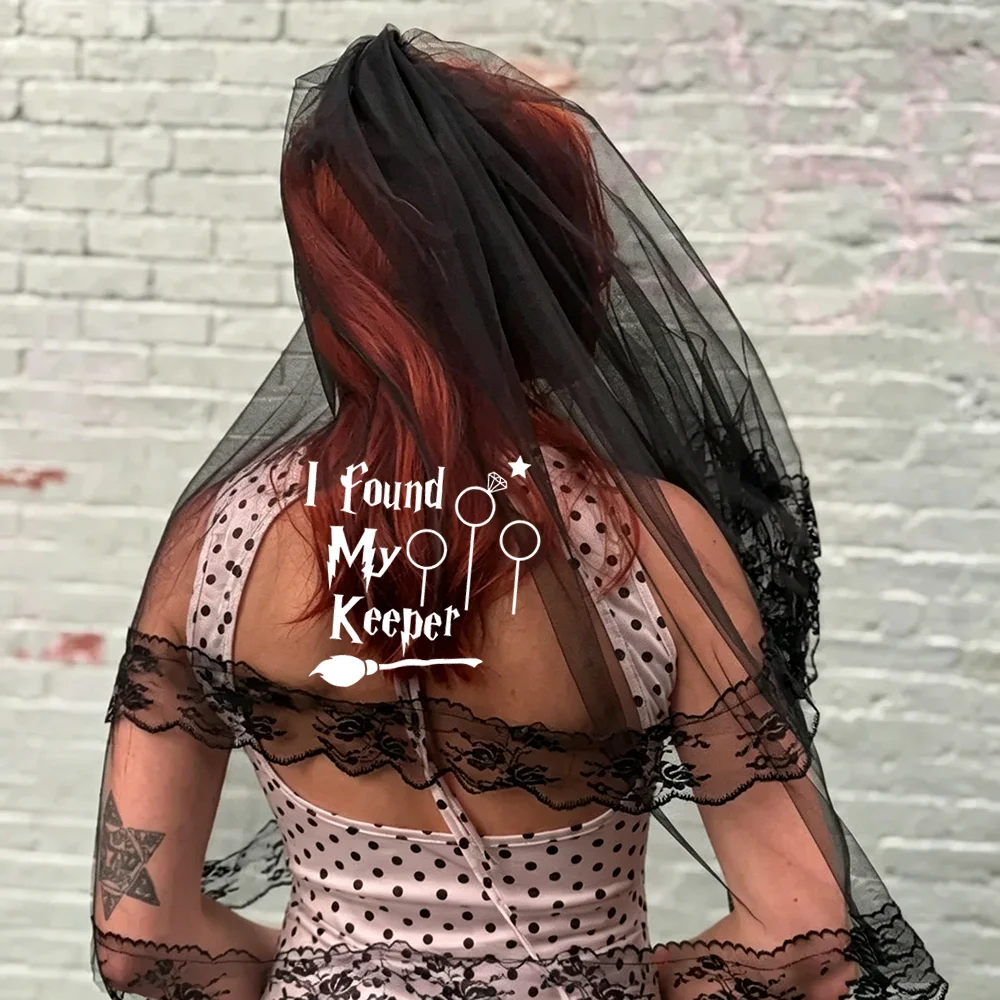 I Found My Keeper Champagne Flutes Veil and Sash Witch Bachelorette Bride To Be Decoration Gothic Wedding Bridal Shower Supplies - view 2
