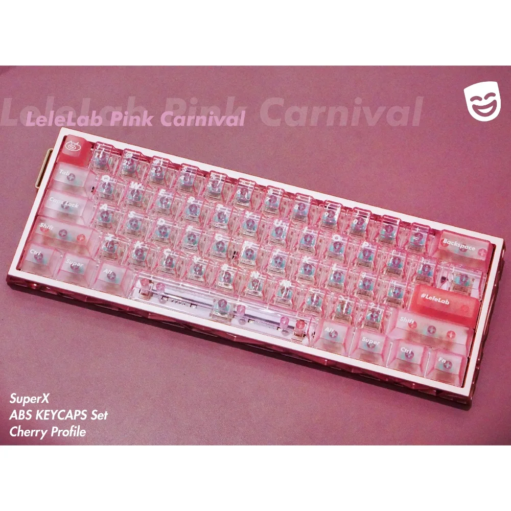 

LeleLab SupSup Pink Carnival Theme Keycap Set Custom ABS Transparent Keyboard Cap Cherry Profile KeyCap for Mechanical Keyboard