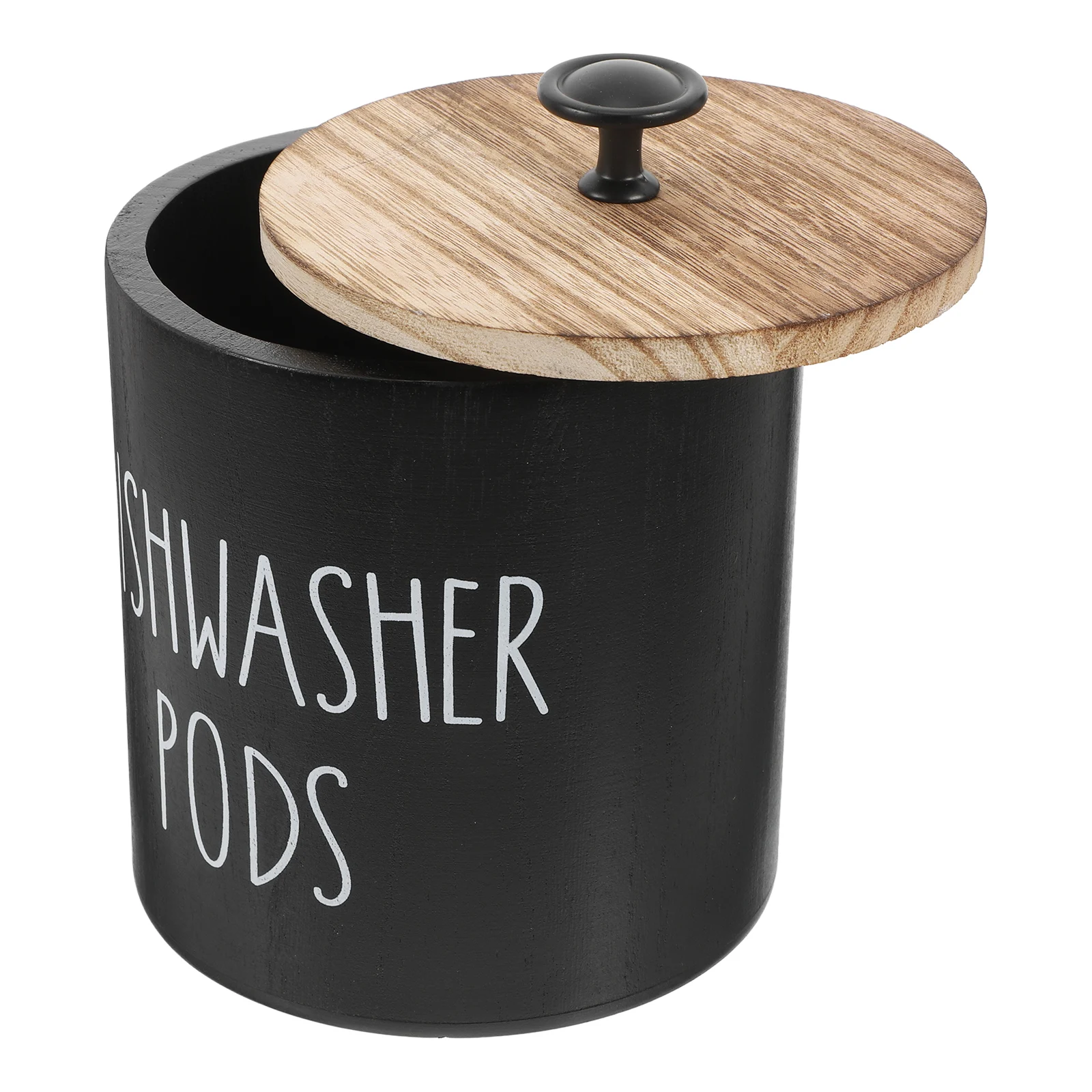 

Wood Dishwasher Holder 1 Round Storage Box for Laundry Tablets Airtight Lid Kitchen Organizing Solution