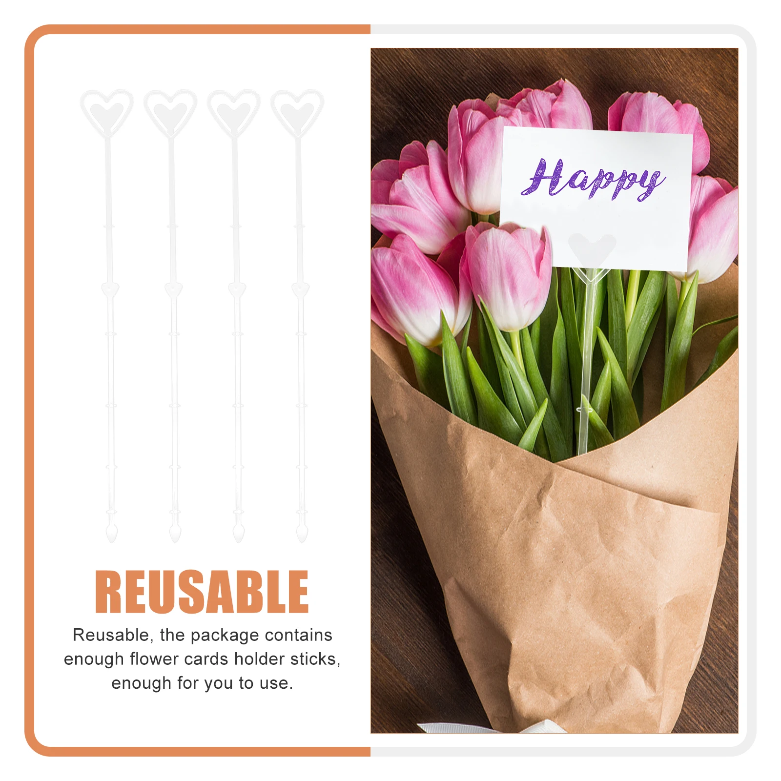 

160pcs Floral Arrangement Decoration Wedding Birthday Party Heart Shape Plastic Flower Card Holder Sticks Durable for Bouquet