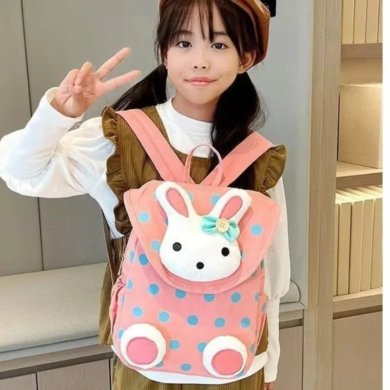 Childrens Wave Point Kawaii Rabbit Cartoon Schoolbag Large Capacity Kindergarten Girls and Boys Cute Trend Joker Cute Canvas Bag