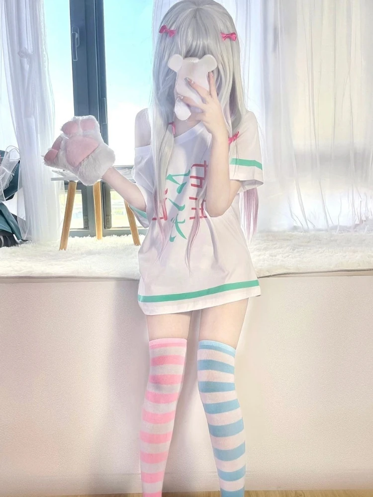 تي شيرت صيفي ياباني مطبوع عليه حروف لعام 2025 تي شيرت هاراجوكو عتيق كبير الحجم Y2k ملابس جمالية للسيدات ملابس الشارع الشهير تي شيرت غير رسمي #5