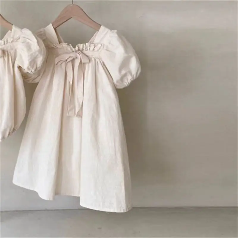2026 Summer New Baby Girl Puff Sleeve Bow Dress Kids Casual Dress Infant Toddler Cute Floral Princess Dress Children Clothes