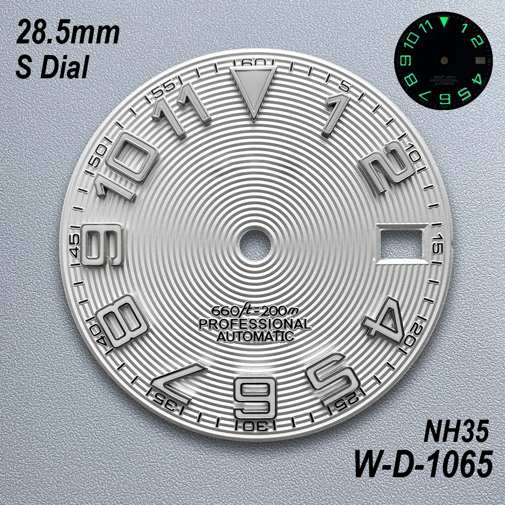 28.5mm S Logo Dial Suitable For NH35/NH36 Japanese Movement C3 Green Luminous High Quality CD Watches Modified Accessories