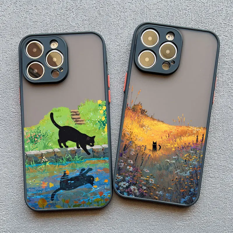 Anime Landschaft Malerei Nette Katze Telefon Fall Für iPhone 17 16 15 14 Pro Max Plus 11 12 13 Mini Pro max Stoßfest Zurück Abdeckungen – Detail 17