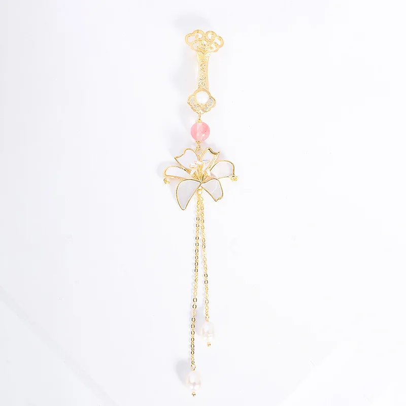 Chinese Style Ruyi Mother Of Pearl Lily Tassel Pendant Cheongsam Hanfu Lapel Charm Auspicious Lucky Blessing Jewelry For Women