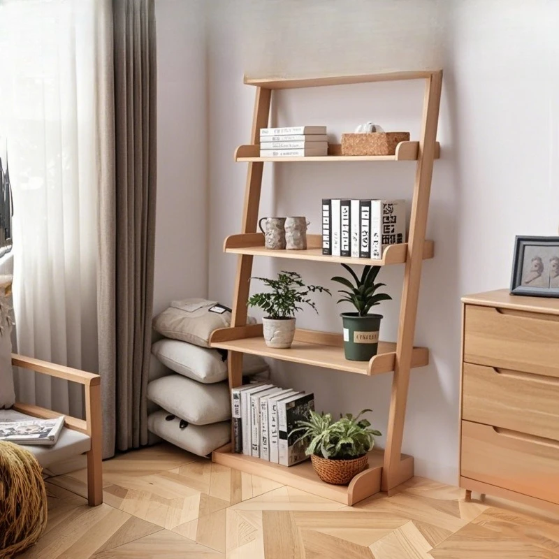 wood trapezoidal shelf, living room storage shelf against the wall, stepped display shelf, American bookshelf floor