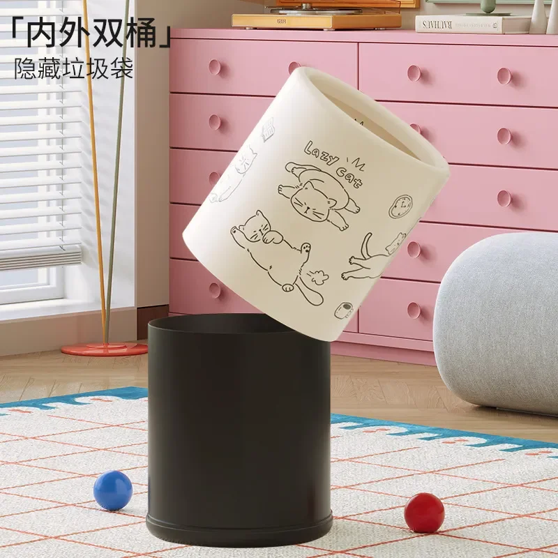 for Creative Trash Can Household High Value Living Room Kitchen Bathroom Bedroom Ins Wind Light Luxury Cream Wind Storage