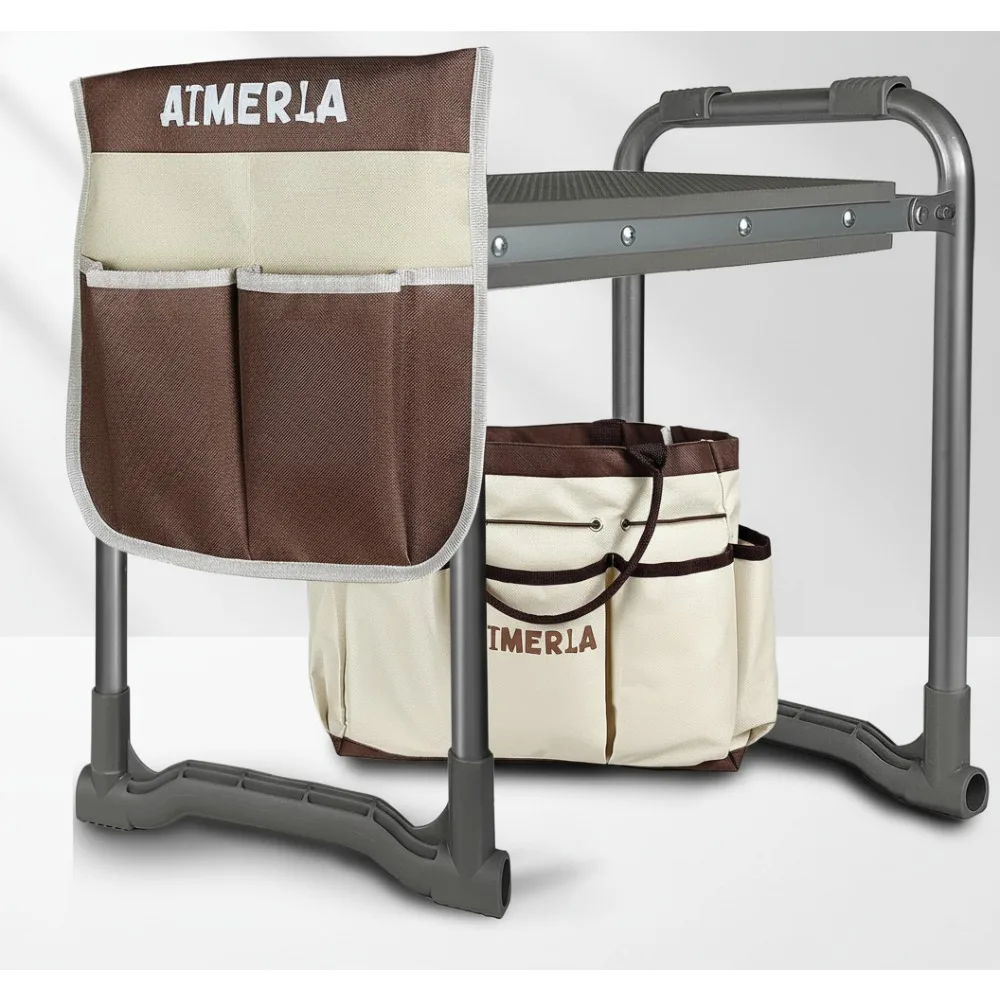 

Foldable Garden Kneeler Seat with Thick Pad & Tool Bags - Heavy Duty Stool for Elderly Gardening Gifts