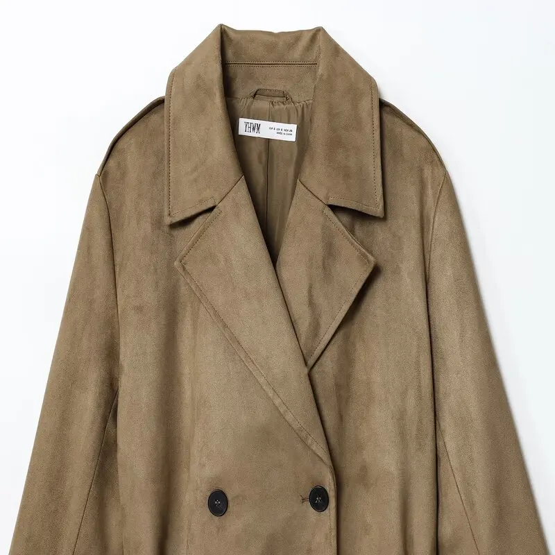 Manteau coupe-vent Faion pour femme, avec col, effet en Faux daim, Long, mi-long, Double boutonnage, automne 2025