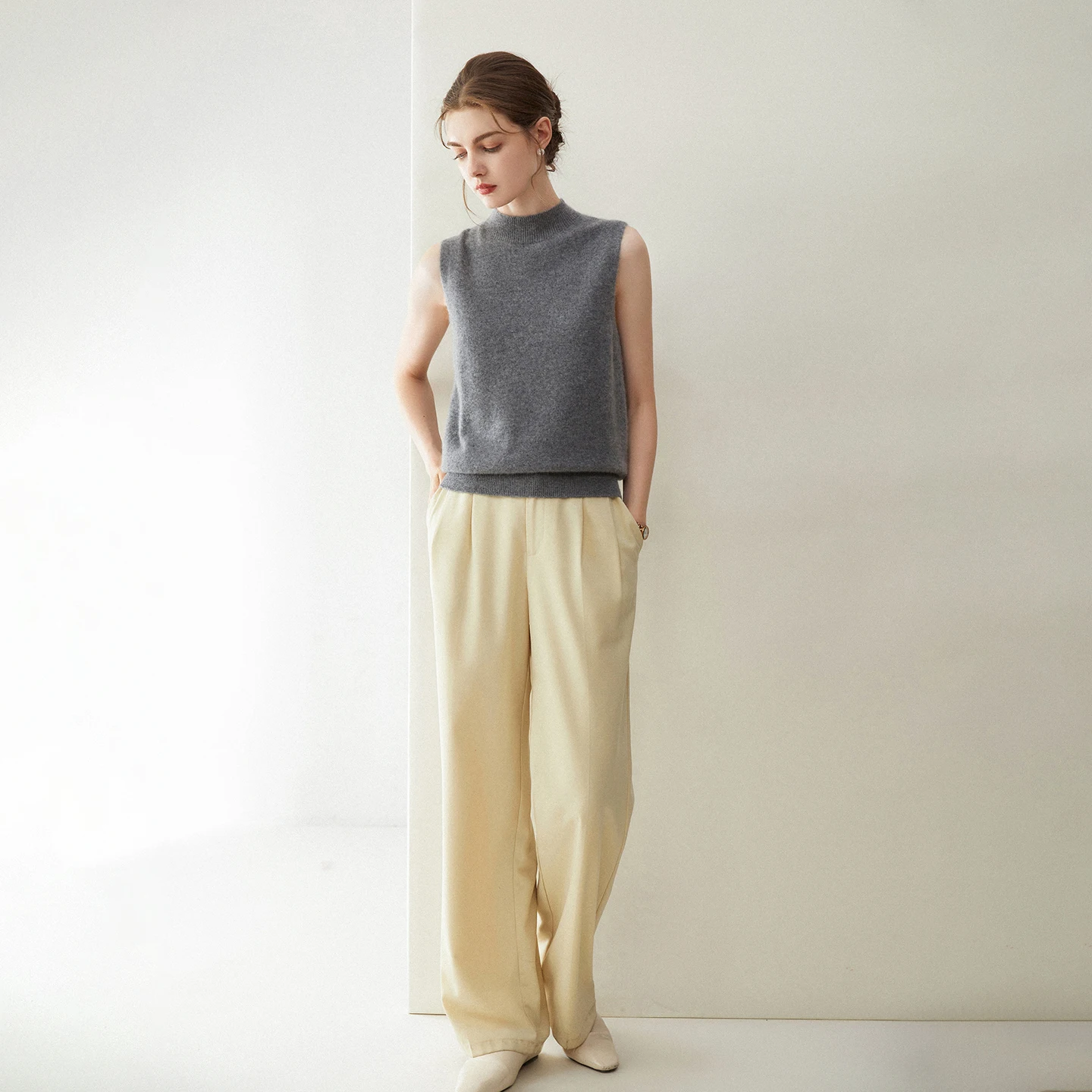 

Новый 100% кашемировый женский всесезонный жилет с воротником-стойкой, повседневный пуловер без рукавов, офисный женский пуловер Baisc Grace Goat, кашемировый свитер, топы