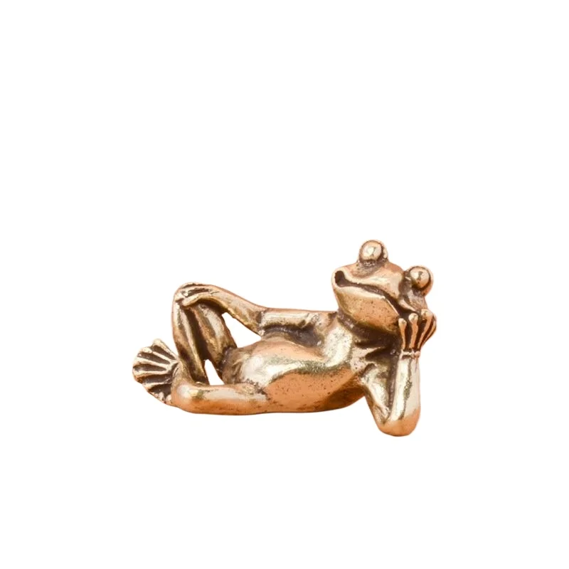 Creative Pure Brass Retro Sleeping Beauty Frog Figurine Bronze Sculpture Craft Desk Office Table Tea Pet Decorative Figurine