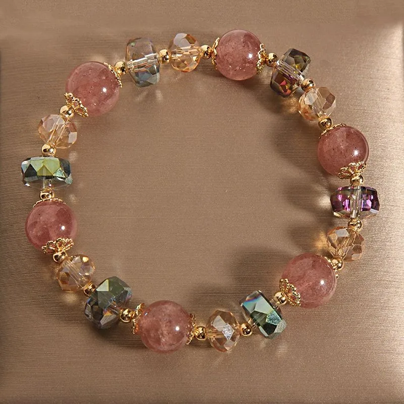 

Crystal Bracelet Female Strawberry Crystal Bracelet Pink Crystal Peach Blossom Transport Fashion Simple Joker Jewelry.