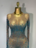 Luxury Rhinestones Bodycon Jumpsuit Sexy Women Mesh See Through Birthday Gown Women Bar Nightclub Dancer Stage Outfit - Image 5
