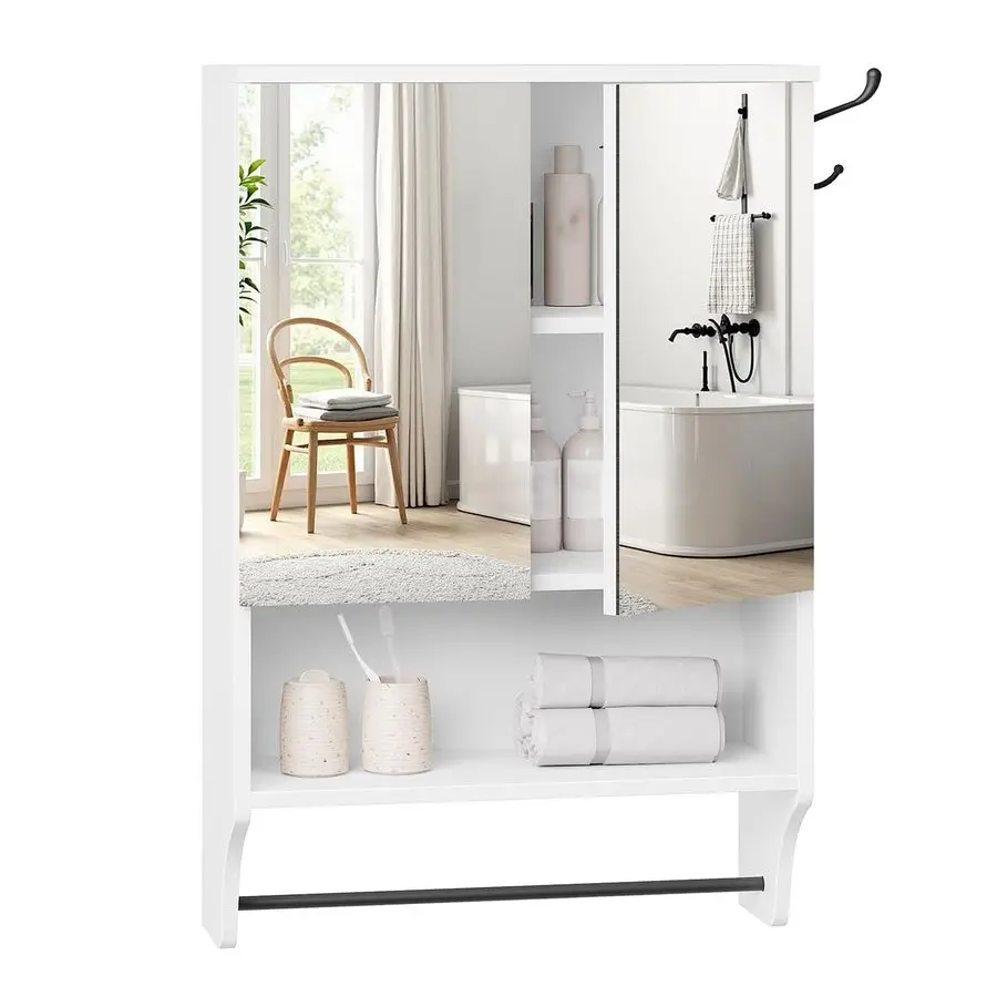 

Wall Cabinet with Mirror, Medicine Cabinet with 2 Door and Adjustable Shelf, Wall Mounted Over The Toilet Storage Cabinet for Ba