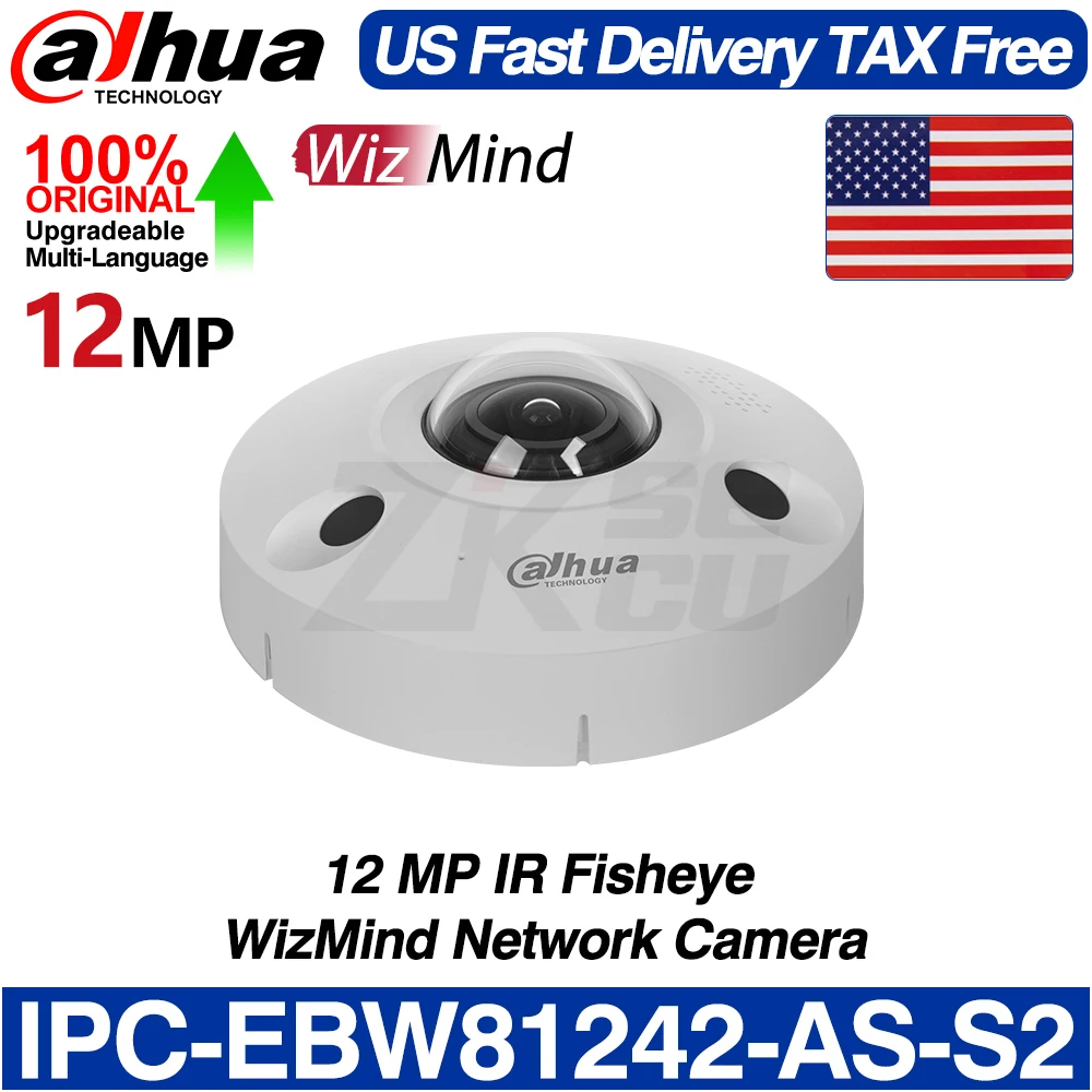 

Dahua Original IPC-EBW81242-AS-S2 12MP WizMind IR Fisheye Network Camera Smart Event 1.85mm Audio Alarm I/O 2-Way Audio SD Slot