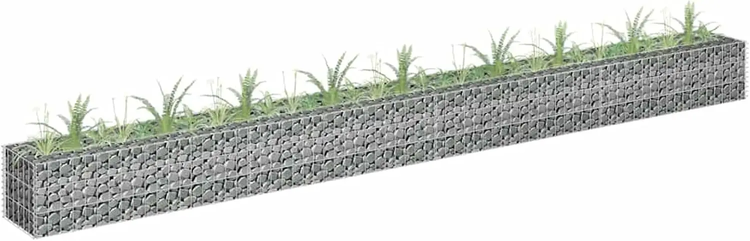 Galvanized Steel Gabion Raised Bed Secure Stylish Flower Border for Garden or Patio 360x30x30cm Silver