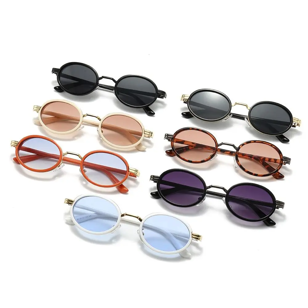 Trendy Metal Frame Eyeglasses Oval Sunglasses Hip-Hop UV400 Punk Shades Eyewear Small Frame Sun Glasses Driver Goggle